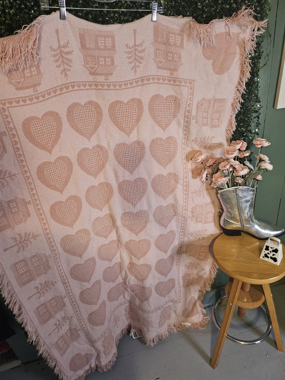 Pink Heart Jacquard Throw Blanket - Unbranded